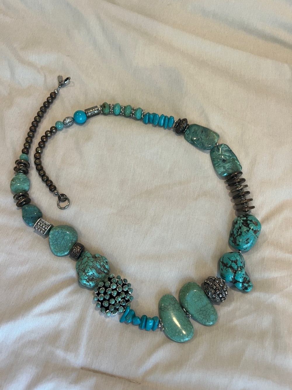 Turquoise Beaded Statement Necklace - Blue-Green Gem Accents
